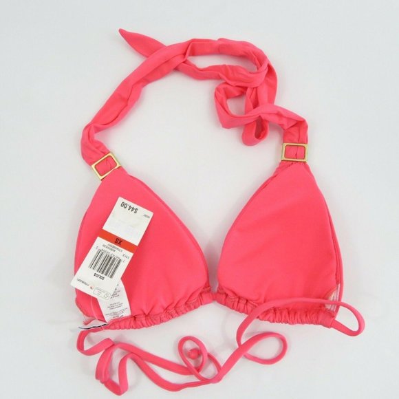 Bar III Bikini Top Halter Triangle with Hardware Strawberry Orange - Picture 5 of 7